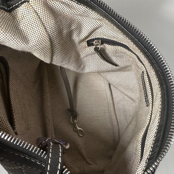 Dooney Bourke Gray Fabric Black Leather Trim Logo Shoulder Bag - Picture 5 of 8